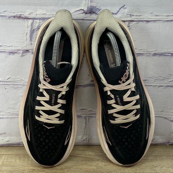 Hoka One One Clifton 9 Running Shoes Women's Size 9 Obsidian Black Pink Sneakers - Picture 6 of 8